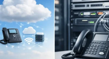 Arbeitsplatz mit IP-Telefon – Cloud-Telefonanlage statt TK-Anlage im Serverraum Arbeitsplatz mit IP-Telefon – Cloud-Telefonanlage statt TK-Anlage im Serverraum