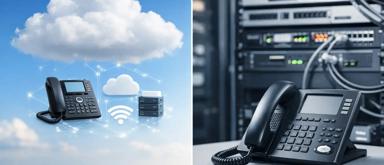 Arbeitsplatz mit IP-Telefon – Cloud-Telefonanlage statt TK-Anlage im Serverraum Arbeitsplatz mit IP-Telefon – Cloud-Telefonanlage statt TK-Anlage im Serverraum